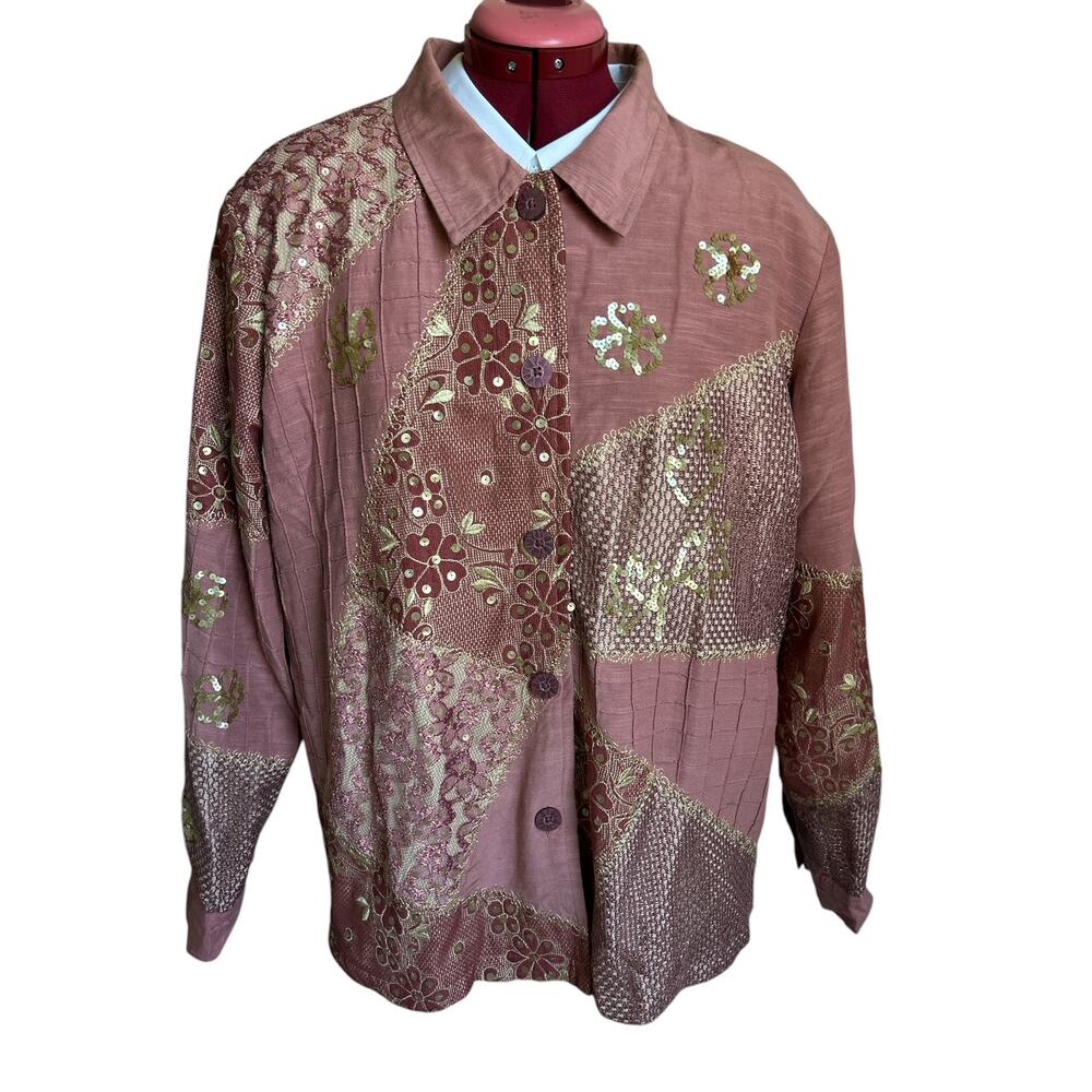 Indigo Moon Women’s Size XL Cotton Blend Boho Floral Lace Sequin Jacket